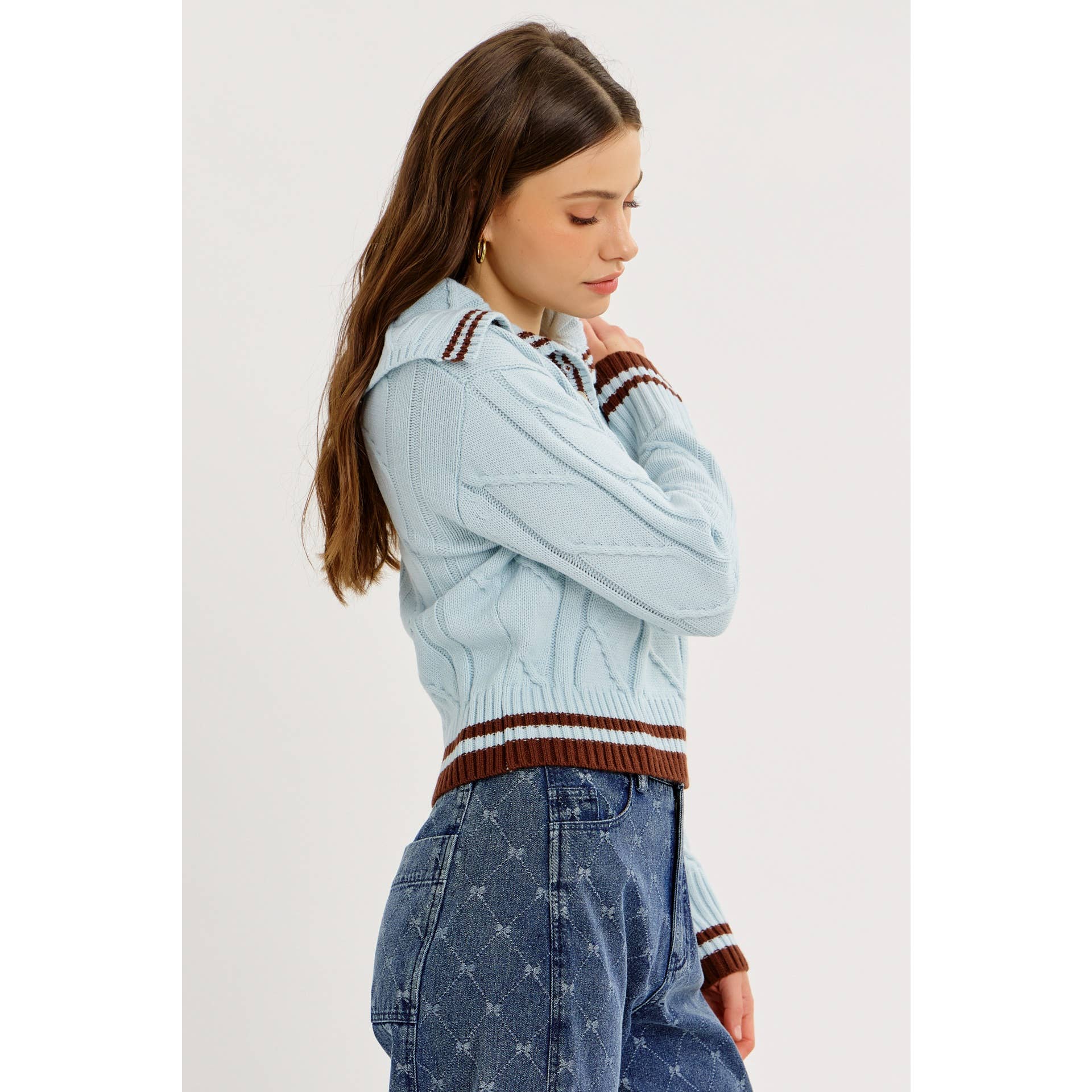 idem ditto - Wholesale Knit Sweater - Women's - PREPPY NOSTALGIA STRIPED COLLAR CABLE KNIT SWEATER7