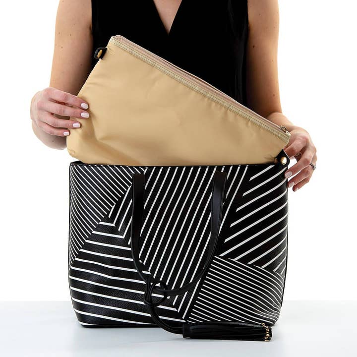 Cool Clutch Pty Ltd - Wholesale Cooler/Cooler Bag - Michelle Cool Clutch (Black & White Stripe) Cooler Bag Tote6