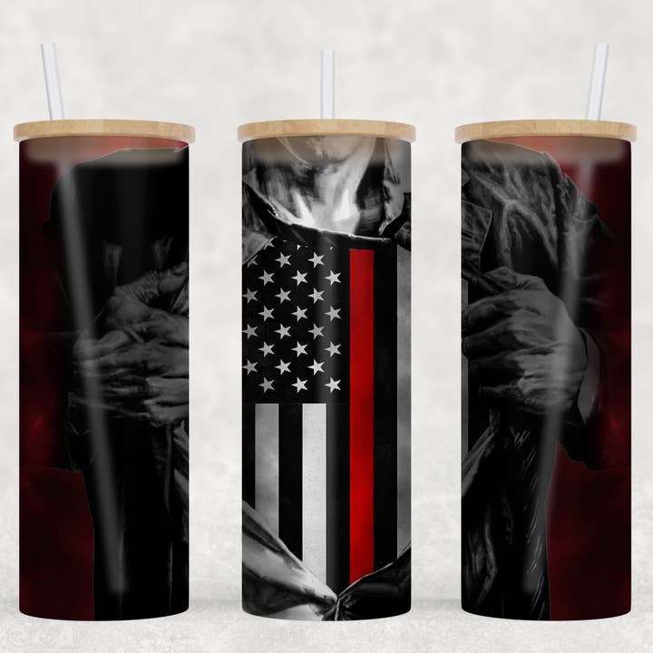 Thin Red Line Superman Red Line Support Firefighter Tumbler Koozie for wholesale by BreakOut Outfitters