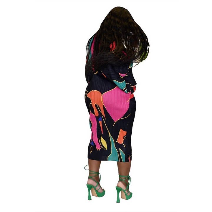 DORCAS - Wholesale Dress - Women's - PLUS FREE SIZE MULTI COLOR MIDI DRESS