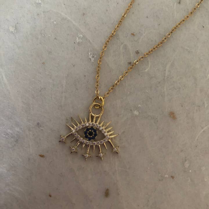 Roshni Desai & Things - Wholesale Pendant/Charm Necklace - Gold Cubic Zirconia Evil Eye Necklace 18" Eye Necklace Turki