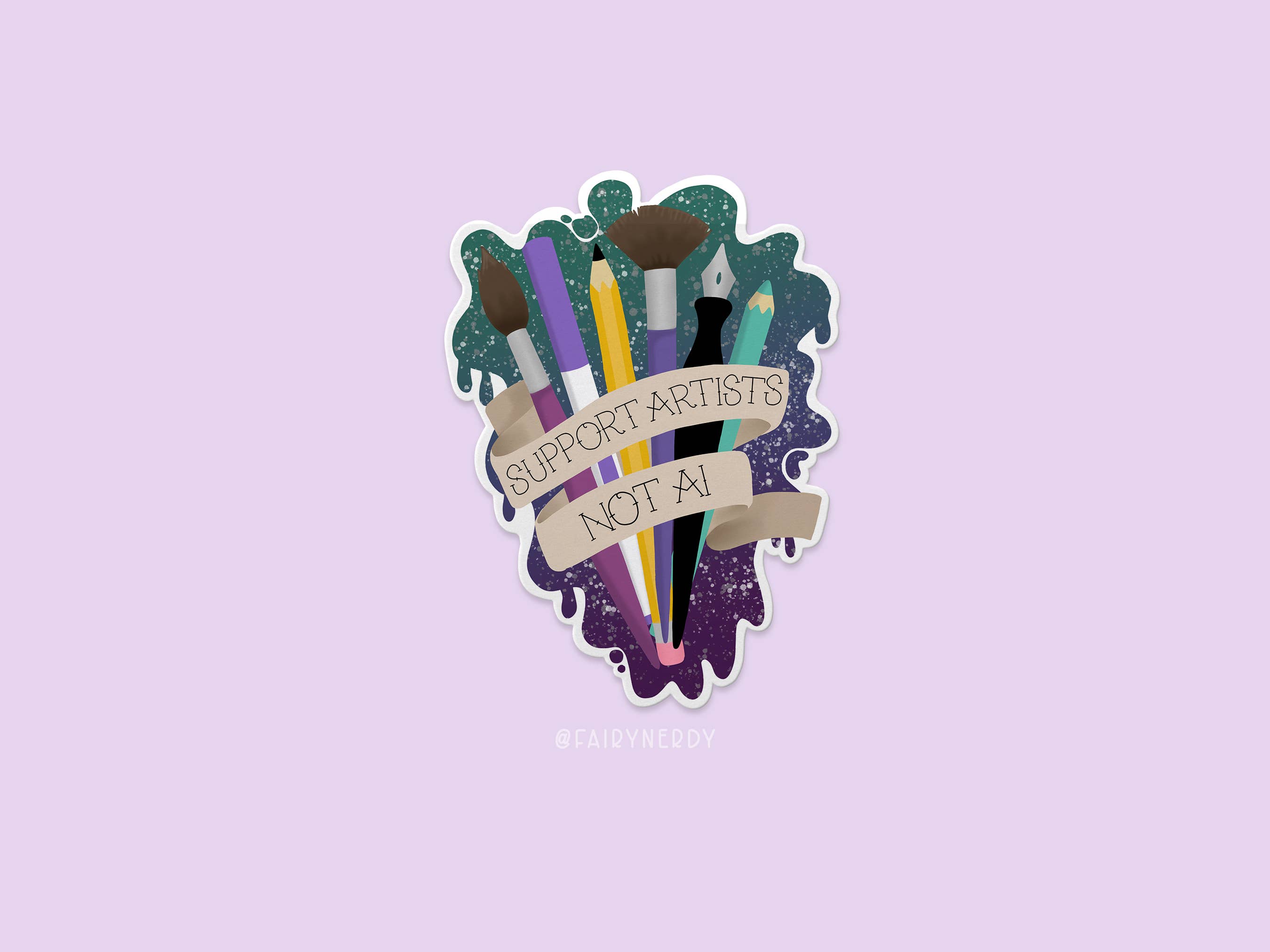 FairyNerdy - Wholesale Phone & Laptop Stickers - Support Artists, Not AI Anti-AI Vinyl Sticker2