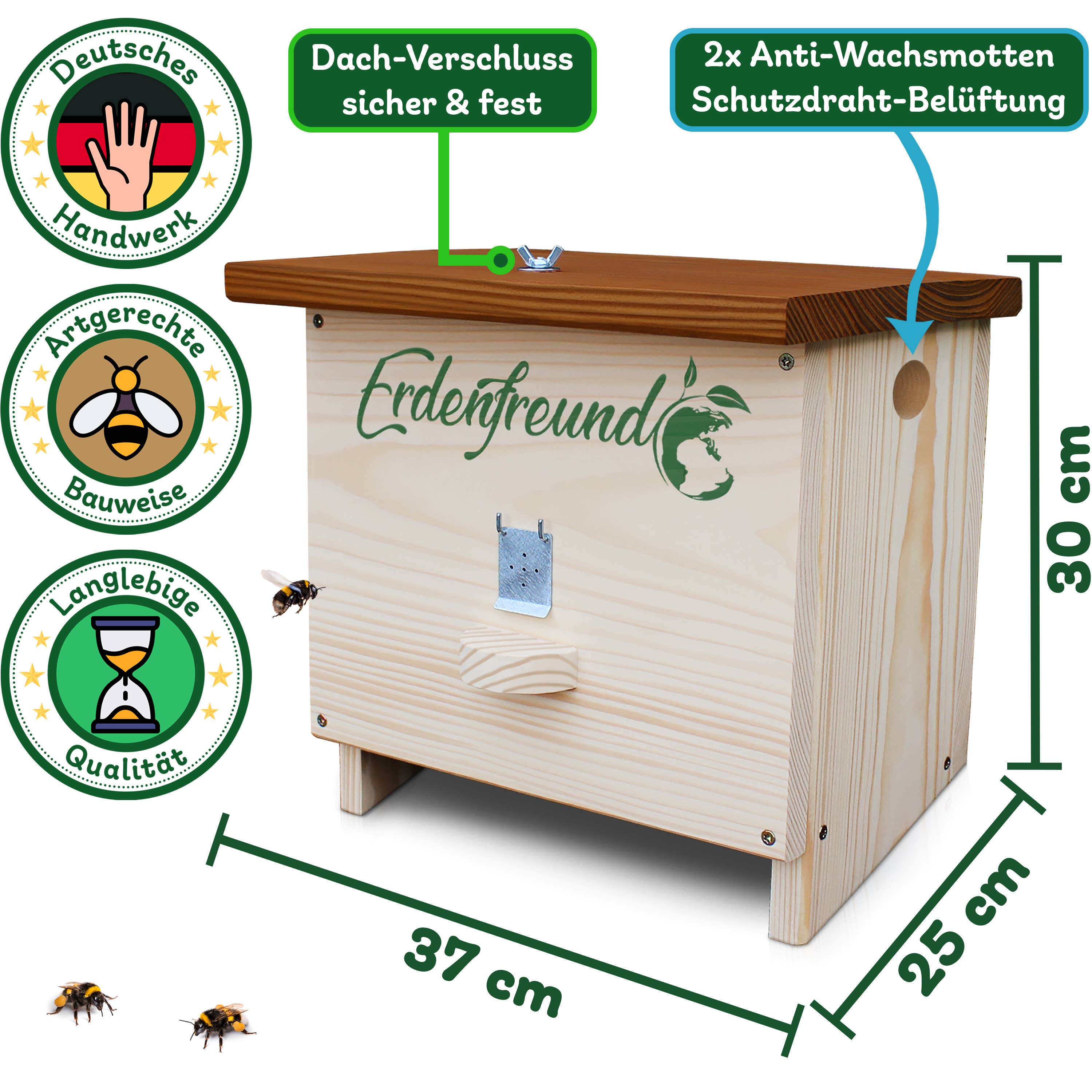 Erdenfreund - Venta al por mayor Casita para pájaros - ERDENFREUND® Casa para abejorros con puerta para polillas de cera2