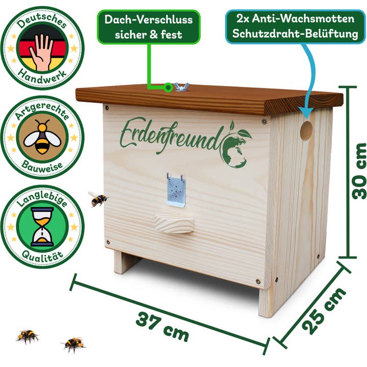Erdenfreund - Vendita all'ingrosso Casette per uccelli - ERDENFREUND® Casa per bombi con sportello anti-tarme di cera2
