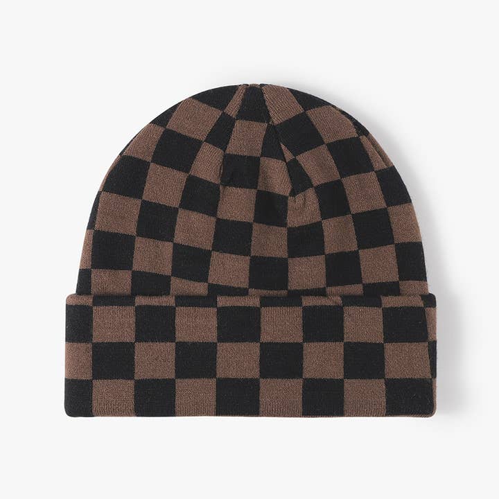 MKS America - Wholesale Beanie - Women's - Stylish Checkerboard Plaid Knit Hat2