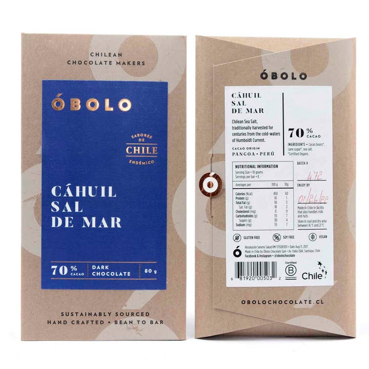 Óbolo Cáhuil Sal de Mar Dark Chocolate for wholesale by Yahara Chocolate