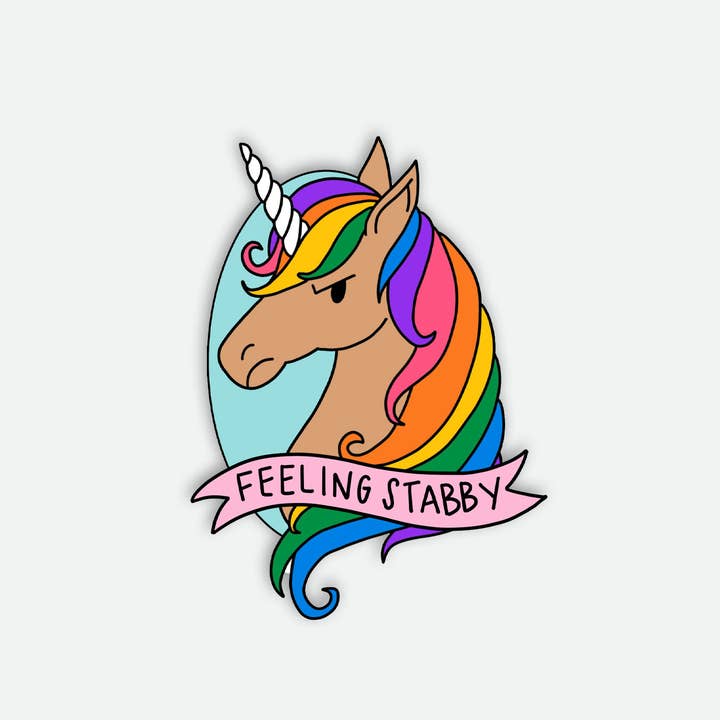 Feeling Stabby Unicorn — Sticker for wholesale by Little Lovelies Studio