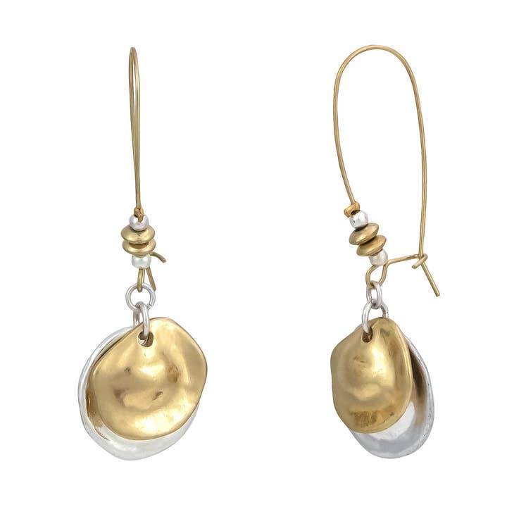 caroldauplaisejewelry - Wholesale Dangle earrings - Dauplaise Jewelry - Two-tone Shepherd Hook Earrings with Discs0