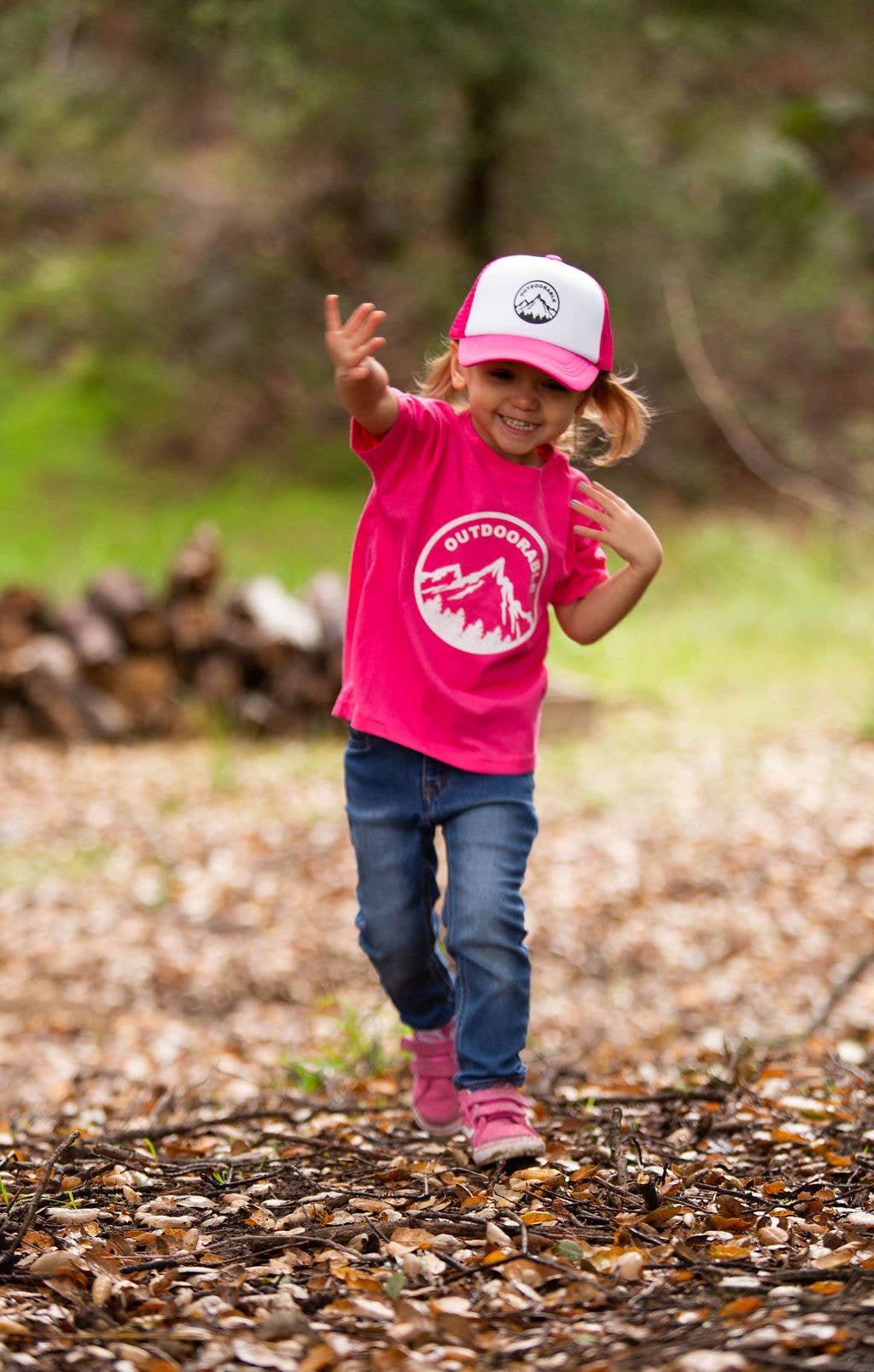 Outdoorable Apparel - Wholesale Screen Printed T-Shirt - Kids - Pink with White Outdoorable Toddler Shirt1