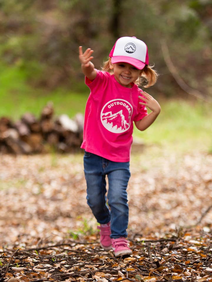 Outdoorable Apparel - Vendita all'ingrosso Maglietta serigrafata - Bambini - Rosa con camicia bianca Outdoorable bambino2