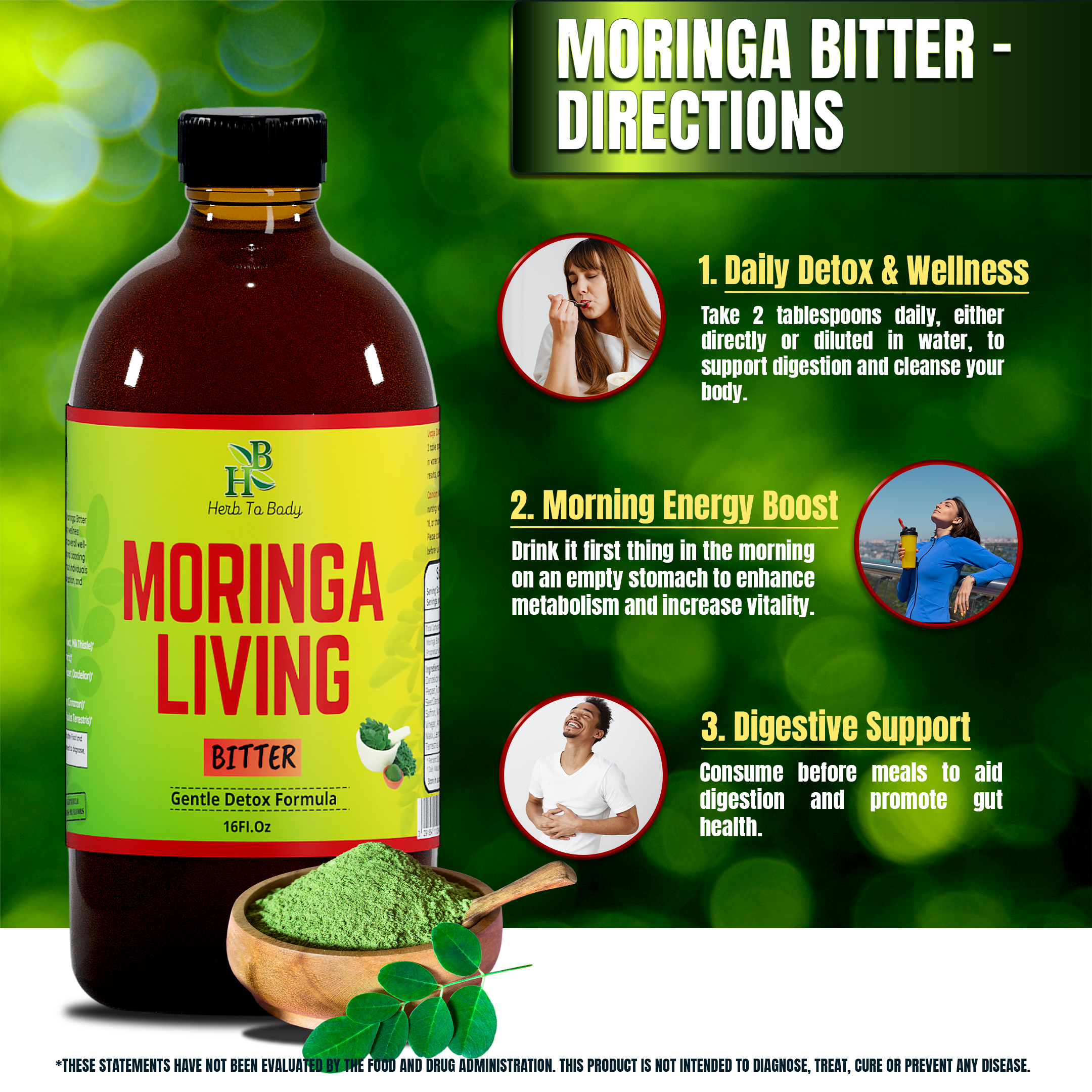 Herb To Body - Wholesale Oral supplement/vitamin - Moringa Living Bitter 16oz | Plant Based Liquid Superfood6
