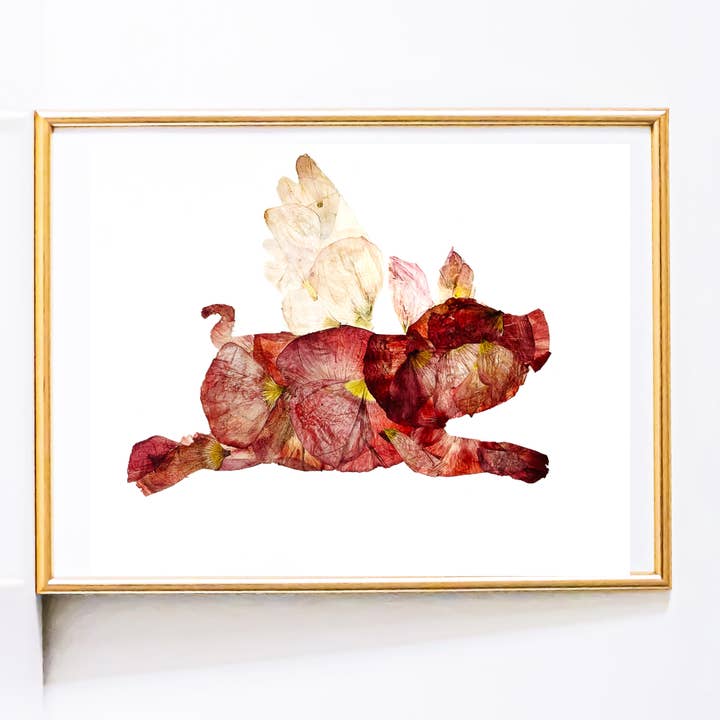 Poppy le Cochon – Impression d'Art de Cochon Volant Botanique pour la vente par Mon Petit Chou Art and Design