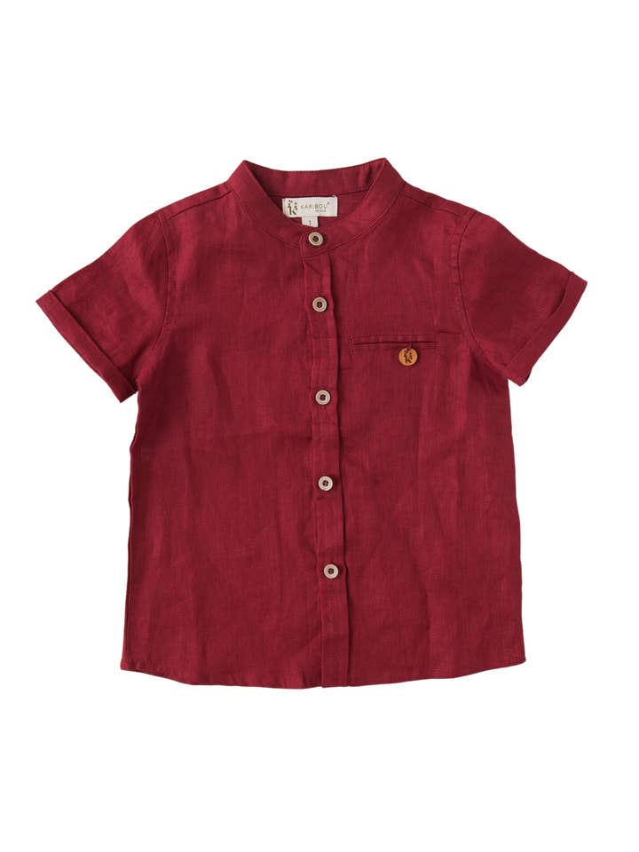 Camicia Ethan Boys in lino - Cremisi per la vendita all'ingrosso da parte di Karibou Kids