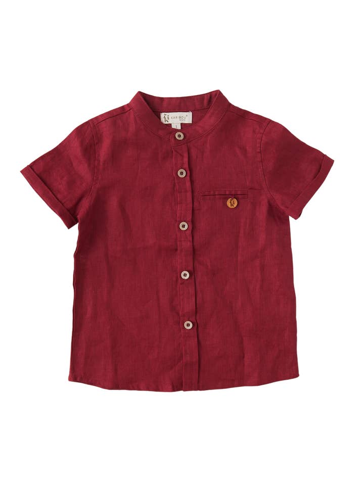 Camisa de lino Ethan Boys - Crimson para venta al por mayor de Karibou Kids
