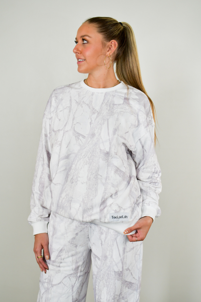 TooLooLah - Wholesale Sweatshirt - Women's - Baseline Crewneck Sweatshirt - White Camo3