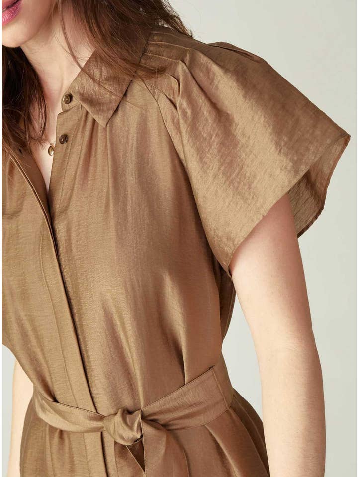 Latte Button-Down Mini Shirts Dress for wholesale on Faire