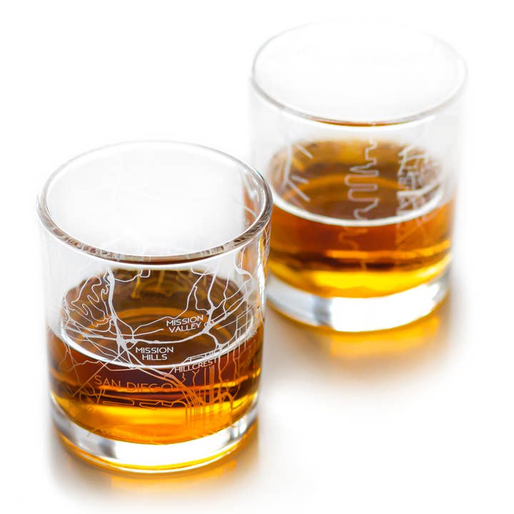 San Diego Whiskey Map Glass (Set of 2) for wholesale by RES|SCU