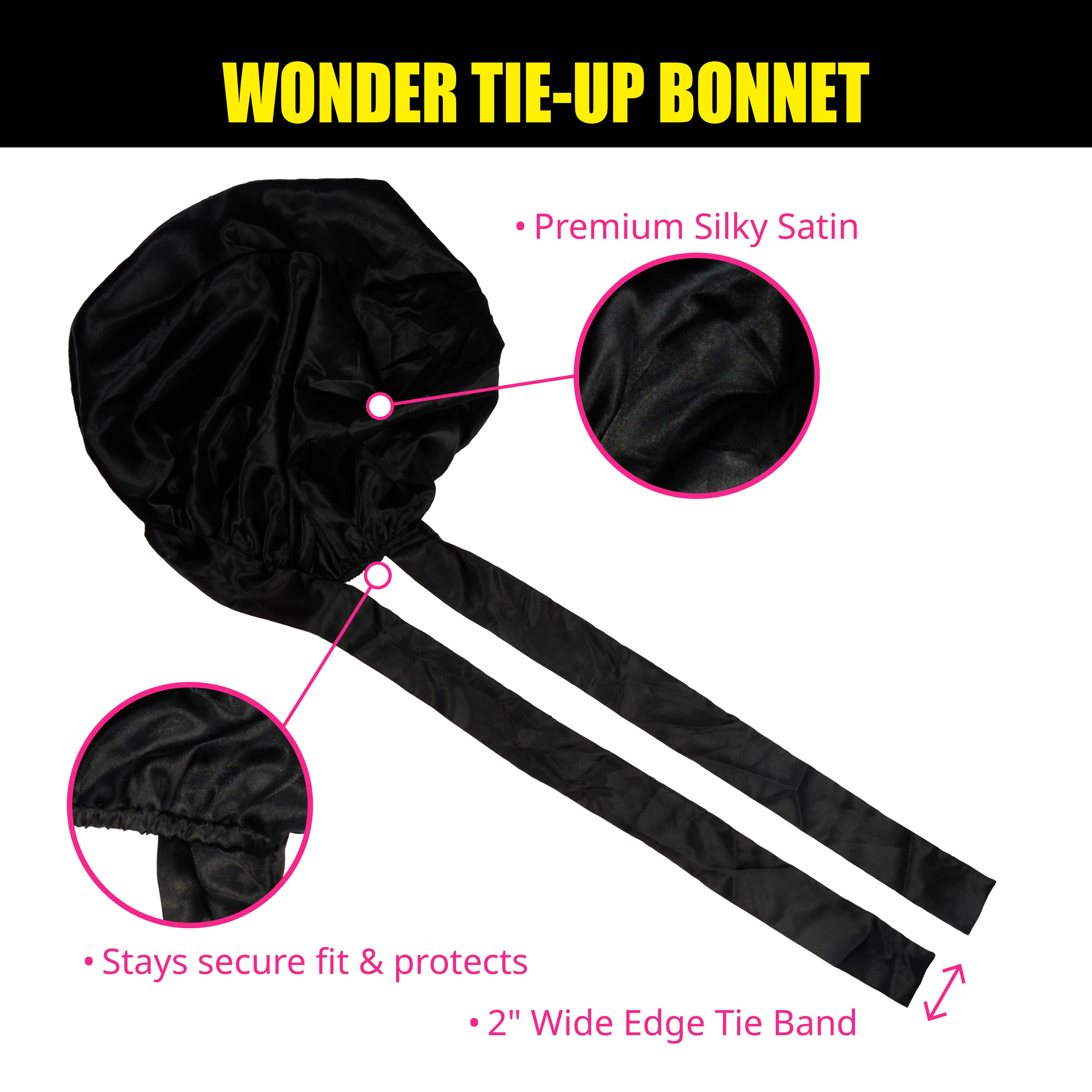 EBIN NEW YORK - Wholesale Sleep Cap / Bonnet - Women's - Wonder Wig Tie-Up Bonnet - Black5