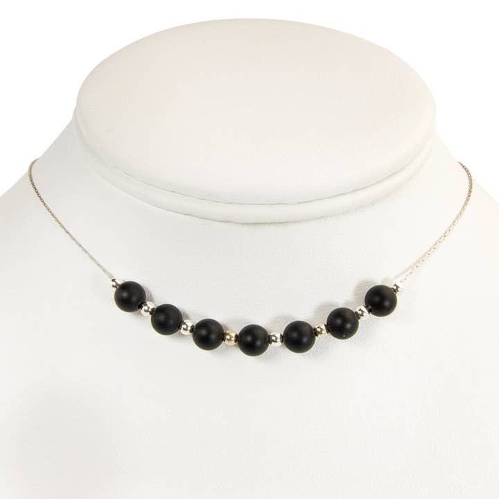 Collier sterling noir et argent ~ pierre d'agate classique pour la vente par Earth Song Jewelry