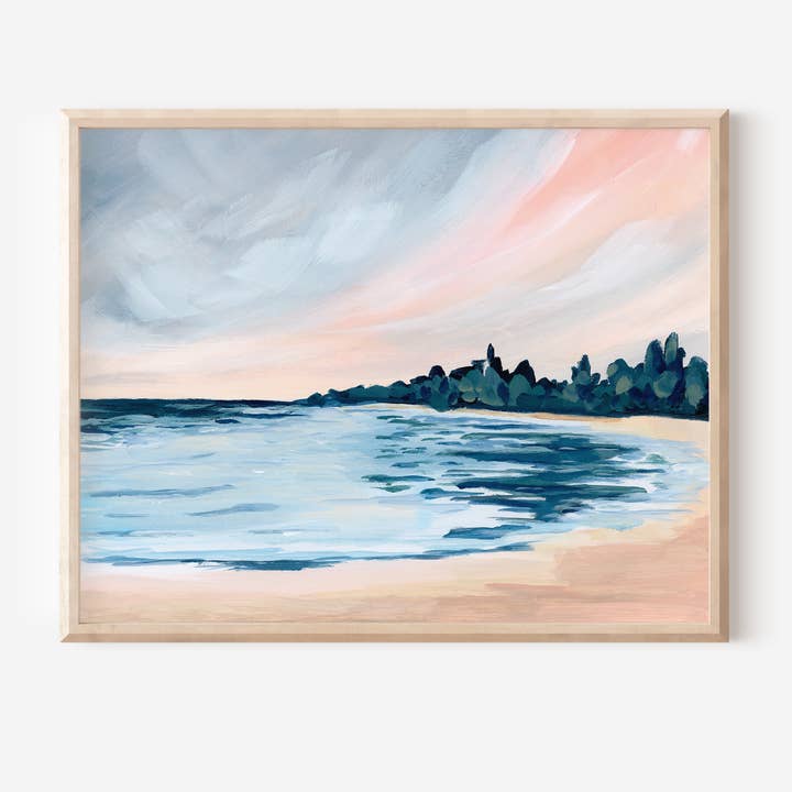 Pink Sky at Night- Coastal, Unframed Print on Flat Canvas for wholesale by Green Barn Studio
