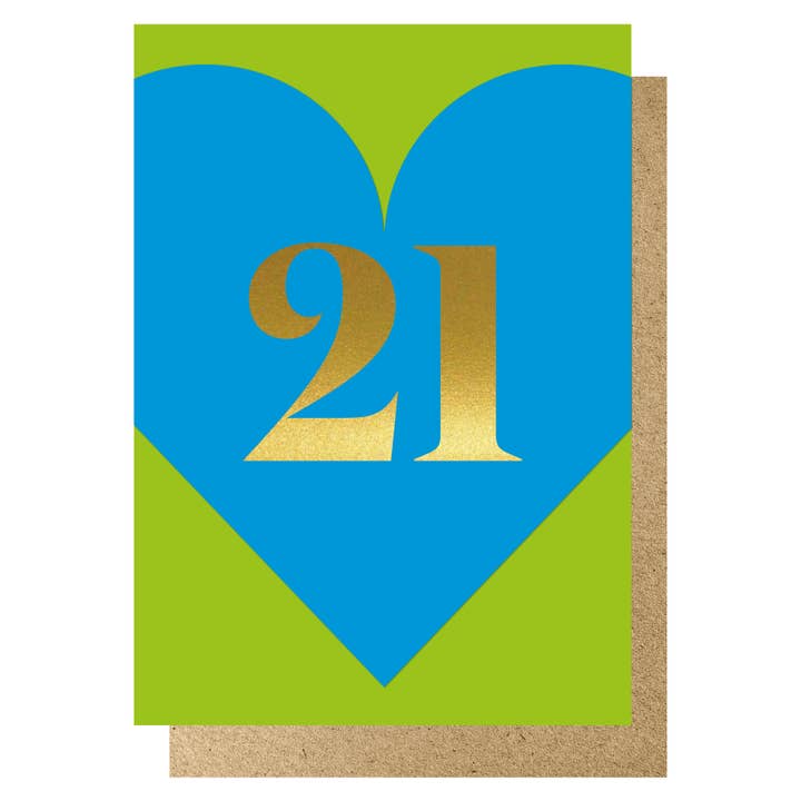 Heart age 21 card for wholesale by Lucky Ink