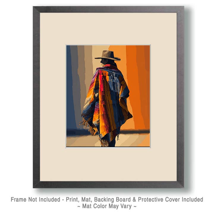 Mowbi - Wholesale Art Print - Hombre en Poncho American Southwest Art - 8"x10" Artwork for 11"x14" Frame1