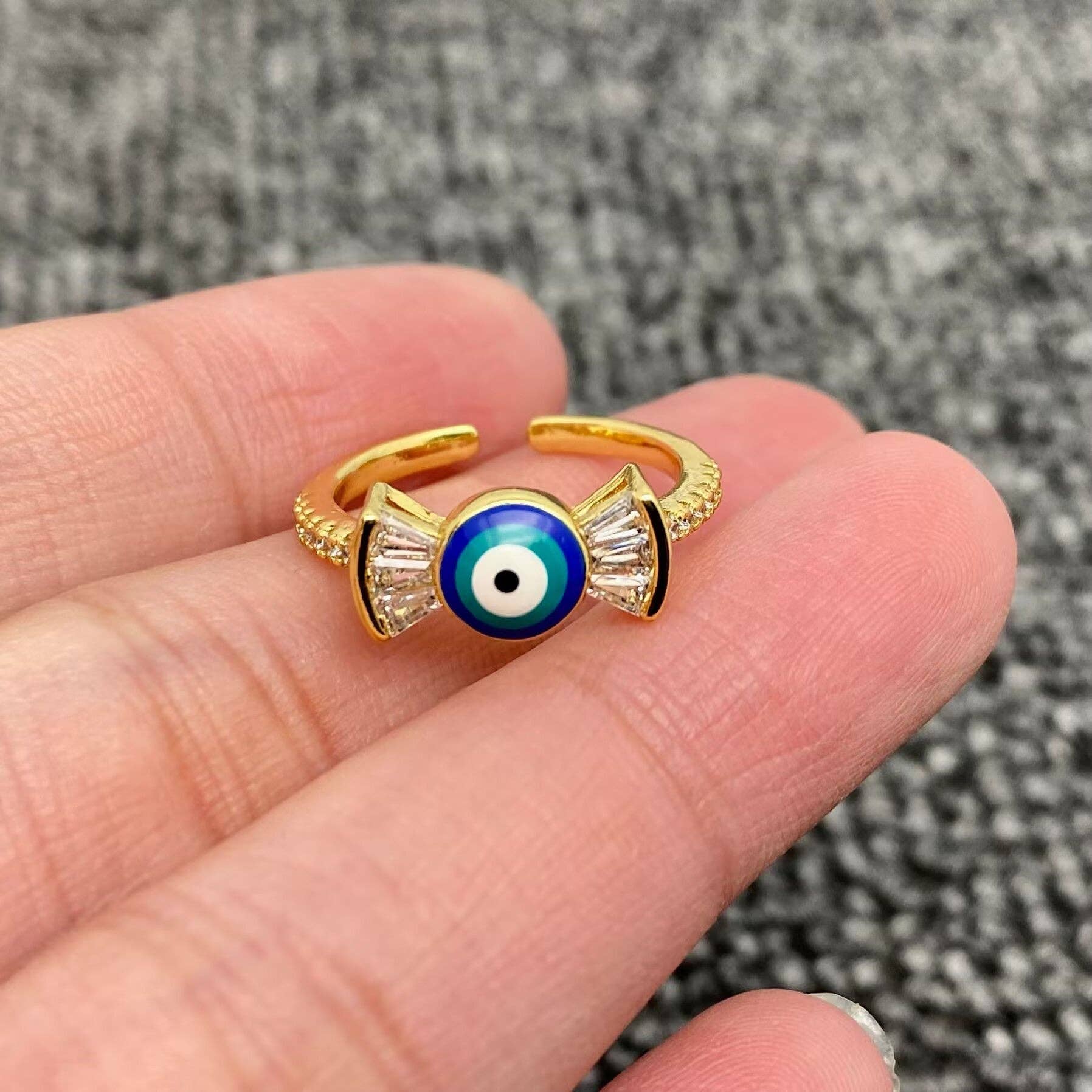 Mio Queena - Wholesale Cocktail/Statement Ring - Enamel Rhinestone Turkey Eye Evil Eye Golden Adjustable Rings13