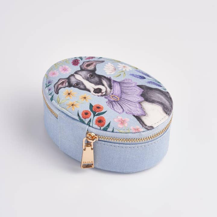 Fable England - Wholesale Jewelry Box/Organizer - US ONLY - Pet Portraits Whippet Blue Oval Jewellery Box1