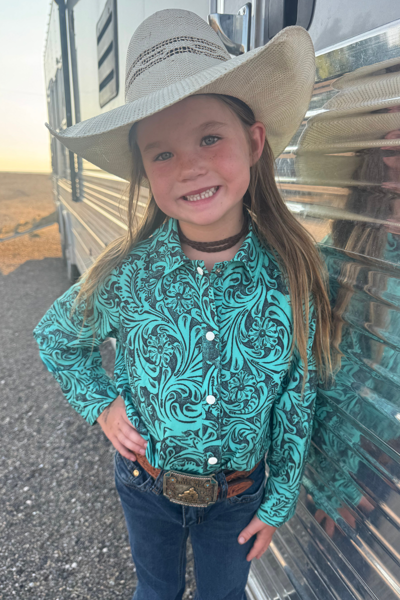 Sterling Kreek - Wholesale Button Down Shirt - Kids - Tooled In Turquoise Button Up Kids4