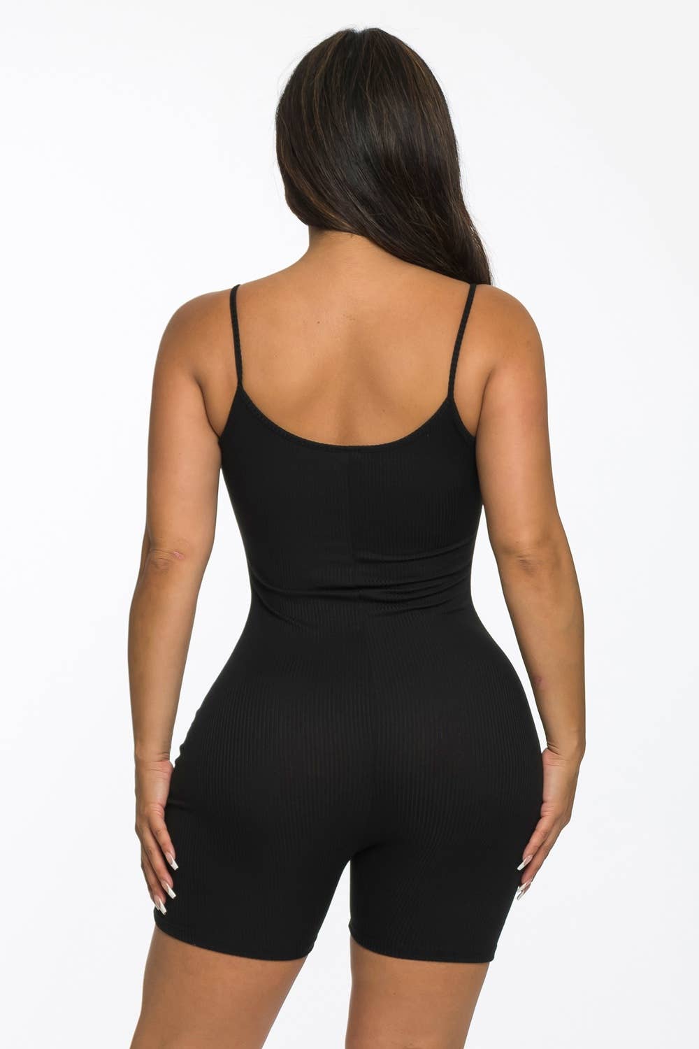 Lime All the Time - Wholesale Romper - Women's - Ribbed Split Neck Strap Short Romper4