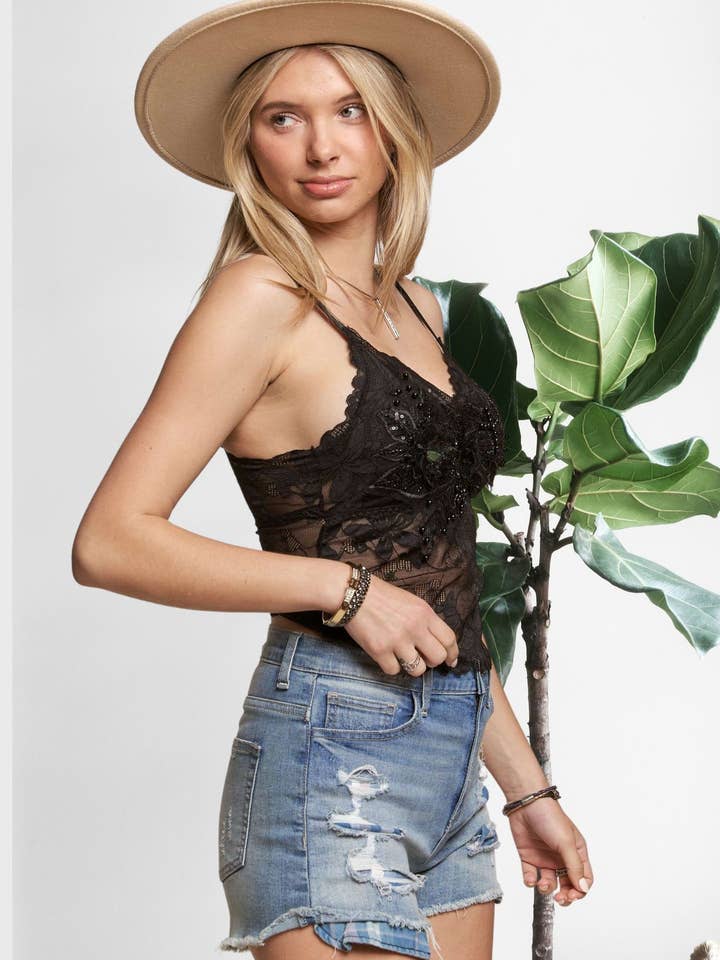 Madelyn - Wholesale Camisole - Women's - LET3617-RHINESTONE LACE TOP11