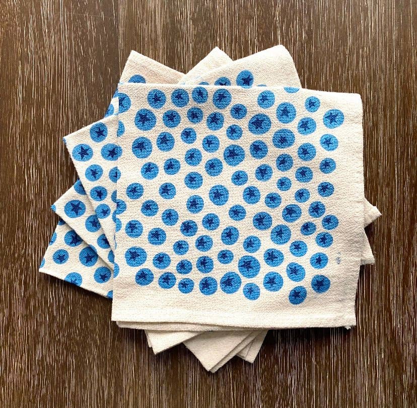 Bright Beige - Wholesale Dinner & Cloth Napkin - Allover Blueberries - Hand Printed Flour Sack Cotton Napkins3