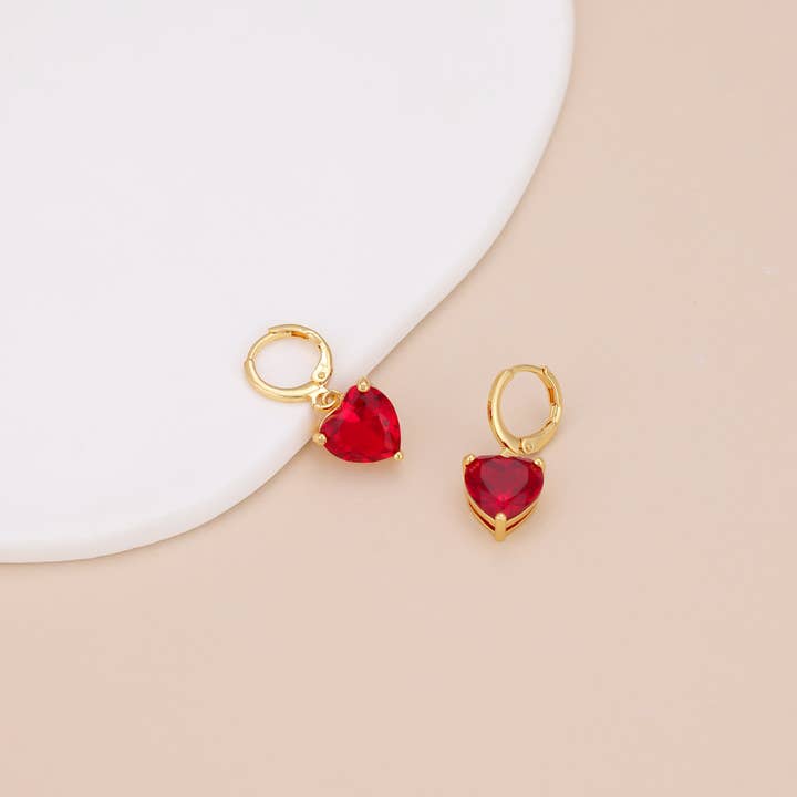 Melange Blanc - Wholesale Dangle Earrings - E149 red heart earrings, heart hoops, heart dangle earrings