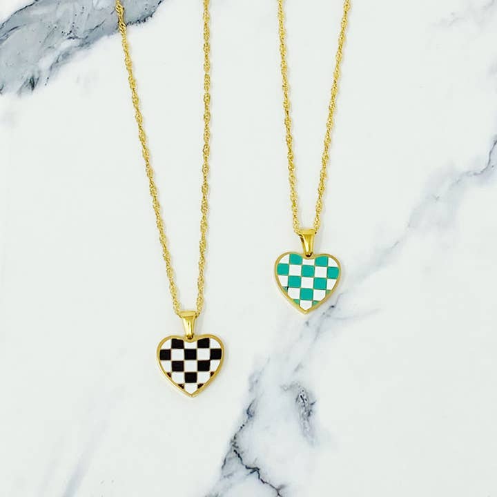 Ellison+Young – wholesale Pendant/charm necklace – Checkered Heart Necklace3
