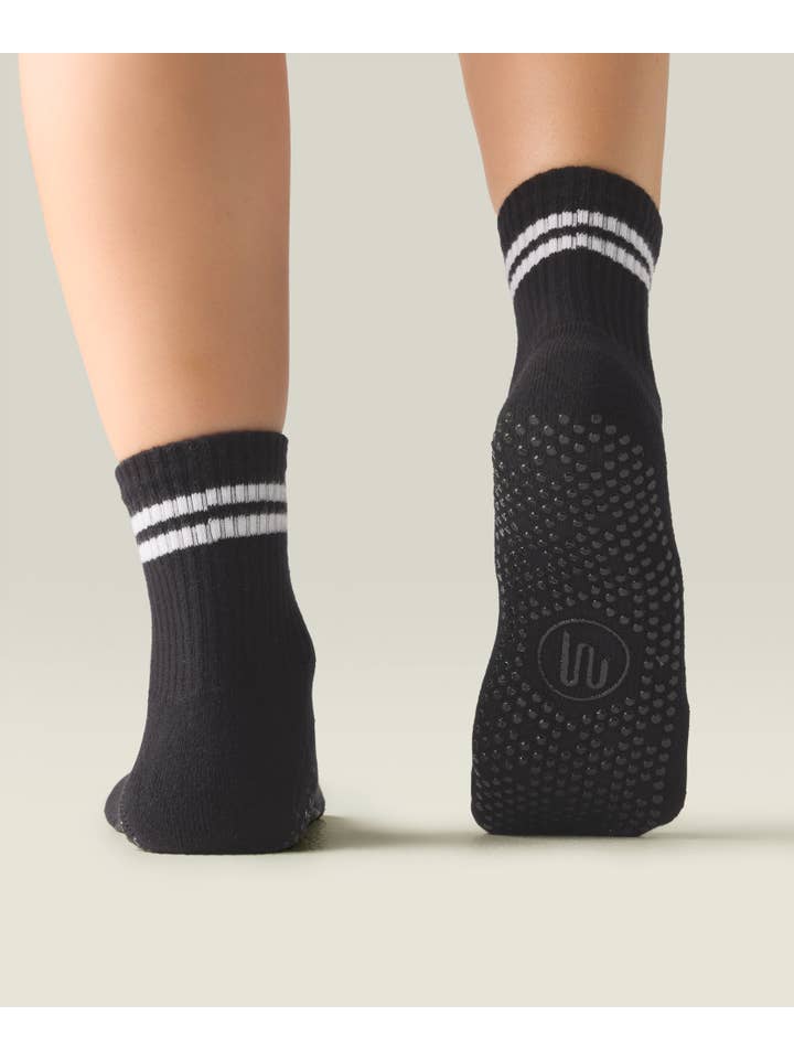 MoveActive - Vente Chaussettes – unisexe - Chaussettes à grip antidérapant montantes MoveActive - Rayures sportives noires1