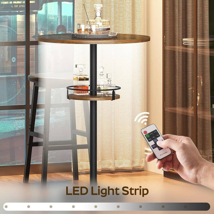 Rustic Brown Black Round Industria lBar Table Set Two With Integrated LED Illumination for wholesale on Faire3