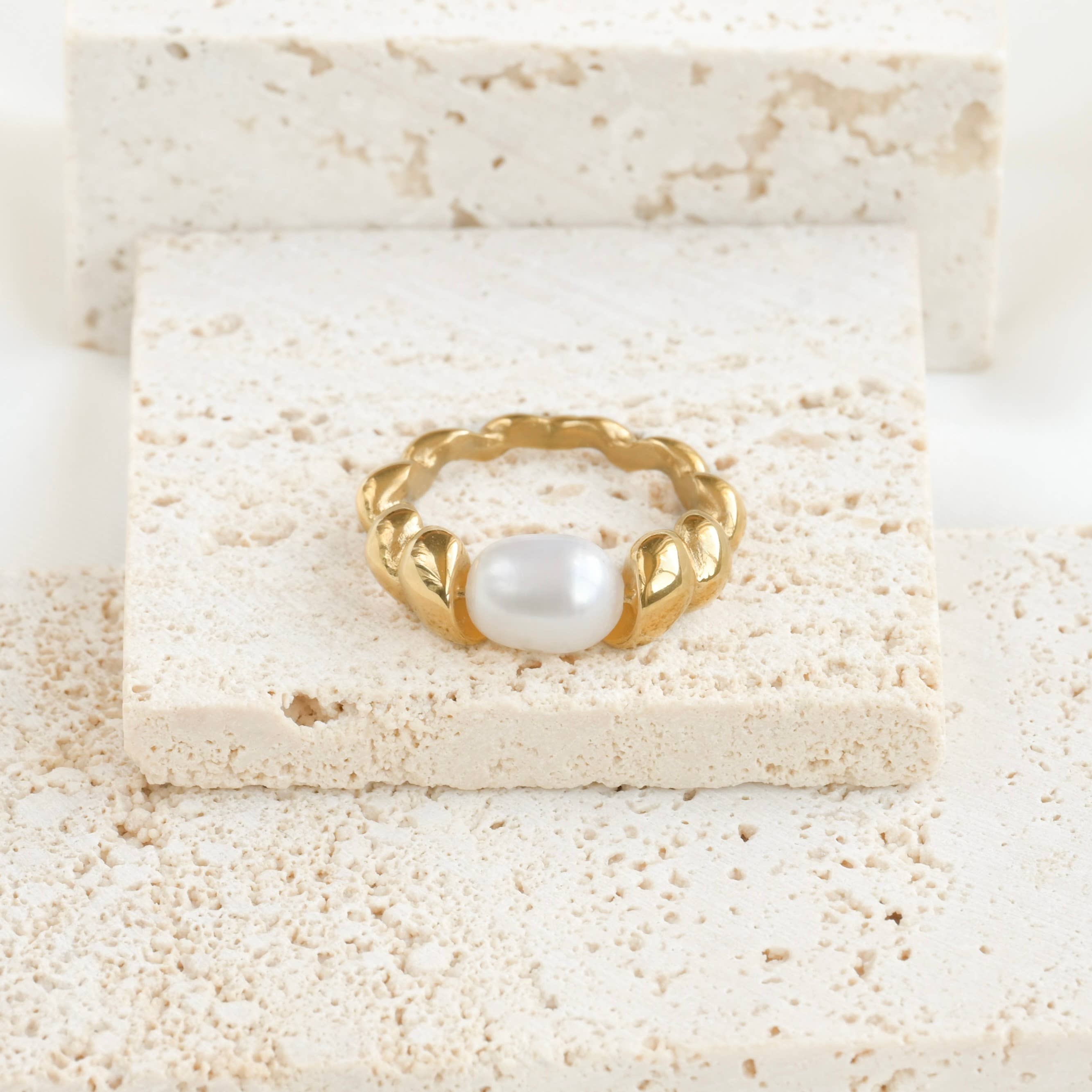 Blueyejewelry - Wholesale Band/Stacked Ring - Freshwater Pearl Rings - Stainless Steel Dainty Pearl Rings10