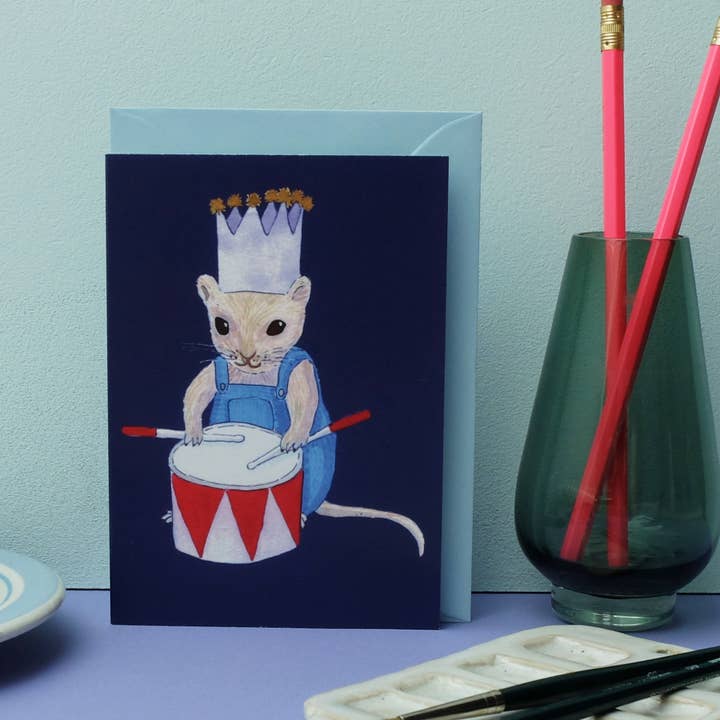 Carte de vœux souris tambour pour la vente par Wonder Of Today