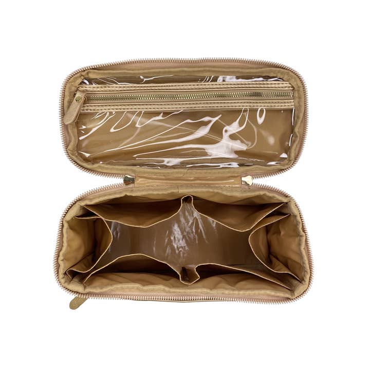PurseN (new) - Wholesale Toiletry Bag - Women's - Classic Train Case - Nude & Gold