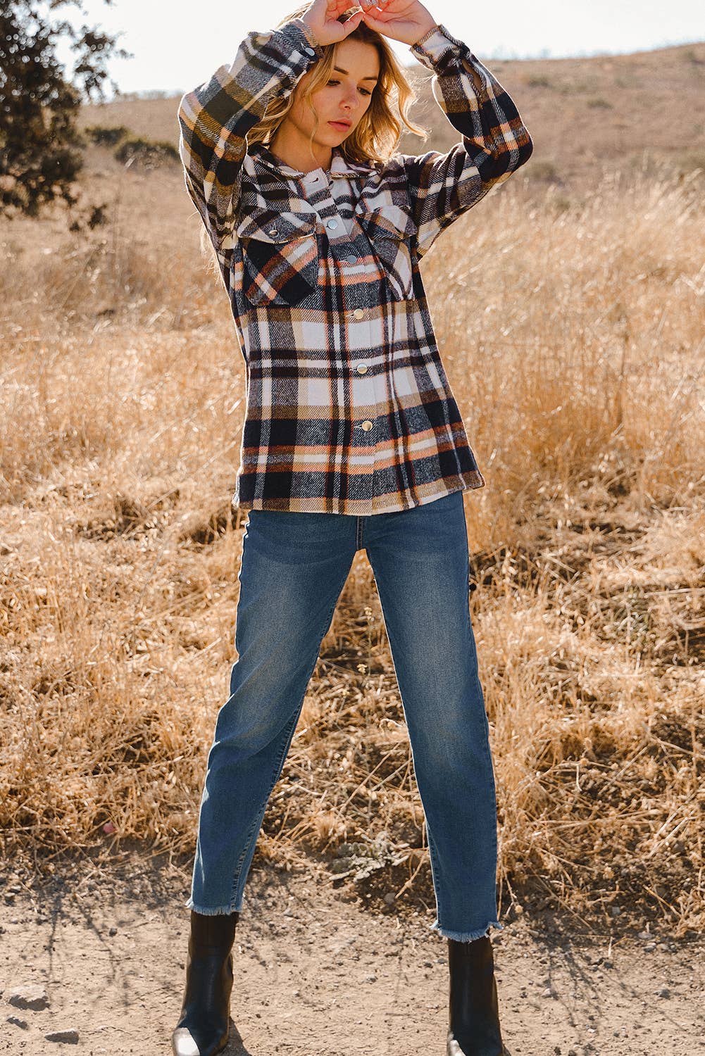 fashionworks - Wholesale Shirt Jacket/Shacket - Women's - Geometric Plaid Print Pocketed Shacket13