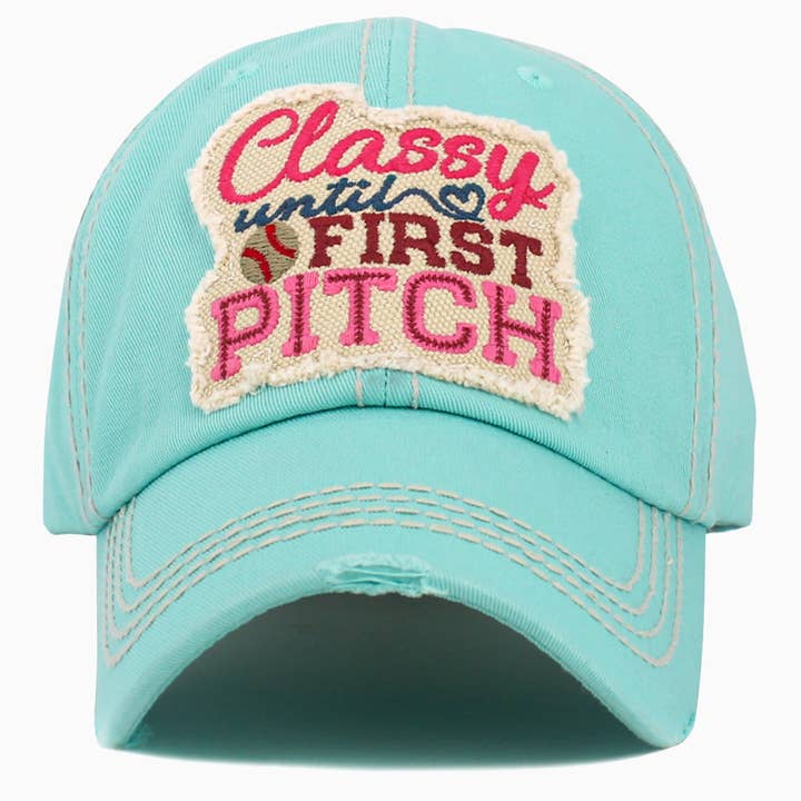 Classy Until First Pitch Washed Vintage Ball Cap for wholesale by SOPHIA WHOLESALE