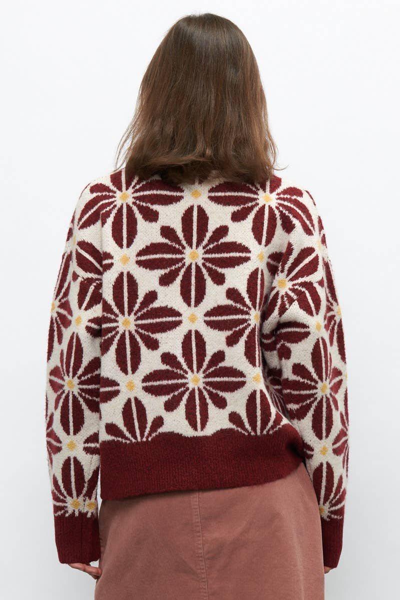 Newbury Kustom - Wholesale Knit Sweater - Women's - 11163-Floral Pattern Crew Neck Sweater11