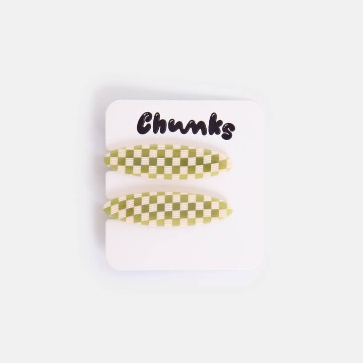 CHUNKS - Wholesale Hair Clip - Women's - Allie Clips in Oval Olive Check