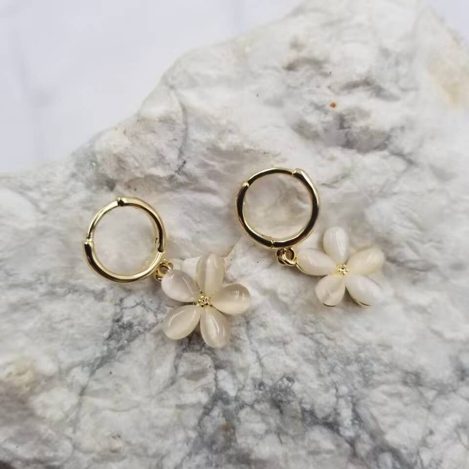 The Pretty Jewellery - Wholesale Huggie Earrings - Opal Flower Huggie Earrings