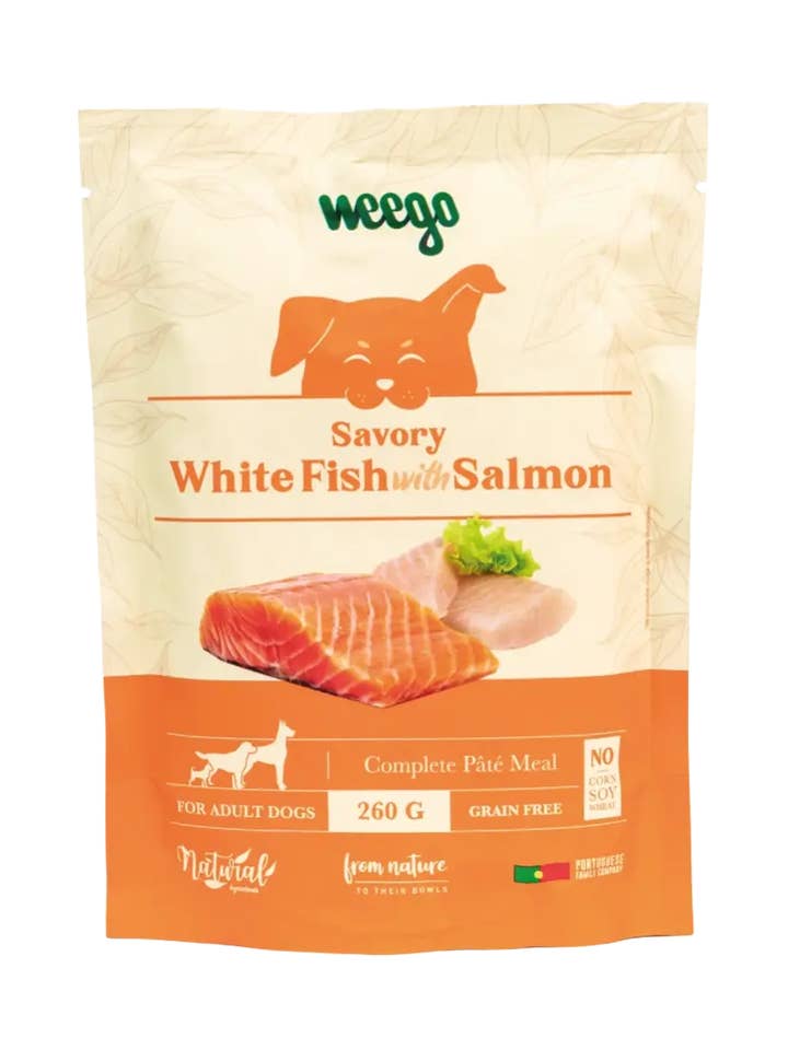 Weego Vådfoder til Hunde Lækker Hvid Fisk med Laks 260g X12 for engroshandel hos Weego