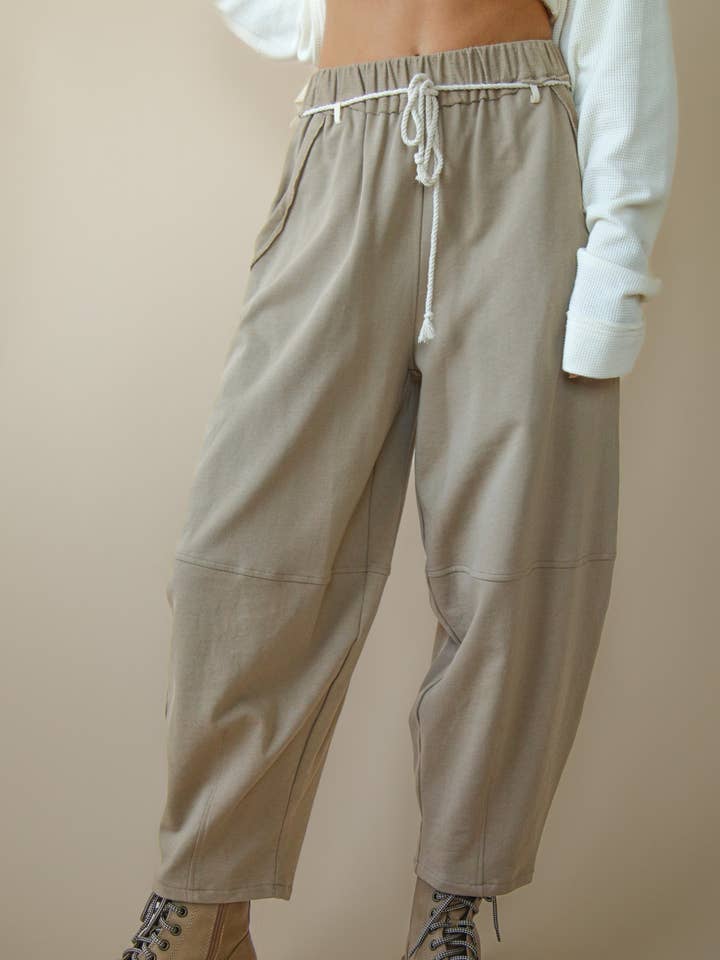 VERY J - Wholesale Pants - Women's - NP70814-Braid Waist Strip Barrel Pants17