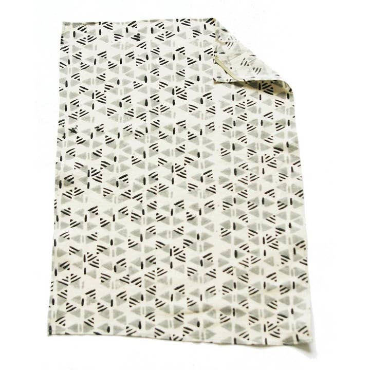 Grey Triangle Geo Pattern Hand Printed Kitchen Tea Towel for wholesale by Rustic Loom