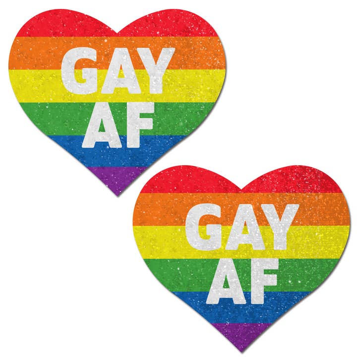 Pastease® - Wholesale Nipple Pasties - Women's - Love: Rainbow GAY AF on Glitter Velvet Heart Nipple Pasties