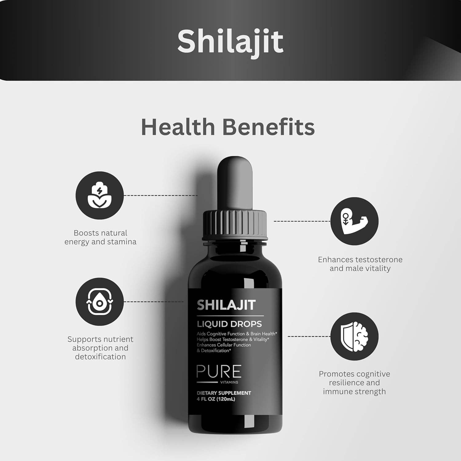 pure Vitamins - Wholesale Oral Supplement/Vitamin - Pure Vitamins Shilajit Liquid Drops 2000mg – 4 fl oz,120ml2