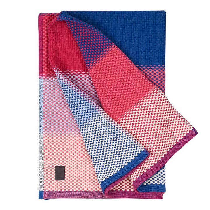 Plaid Clam en coton rose et bleu 130×180 cm tissé main pour la vente par Simon Key Bertman